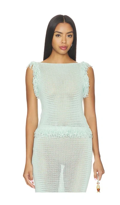 Paris Georgia Fringe Top In Celeste Blue