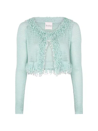 Paris Georgia Fringed Fishnet Cardigan In Blue