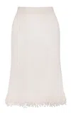 Paris Georgia Fringed Knit Cotton Midi Skirt In White