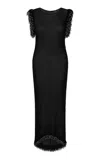 Paris Georgia Fringed Knitted Maxi Dress In Black