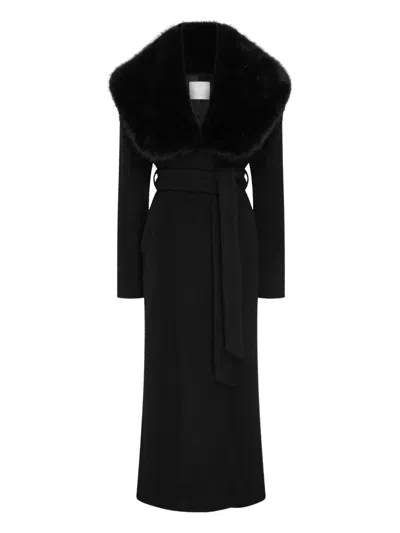 Paris Georgia Gabby Fur-collar Belted Coat In Black
