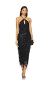 Paris Georgia Gigi Embellished Fringe Midi Dress In Black