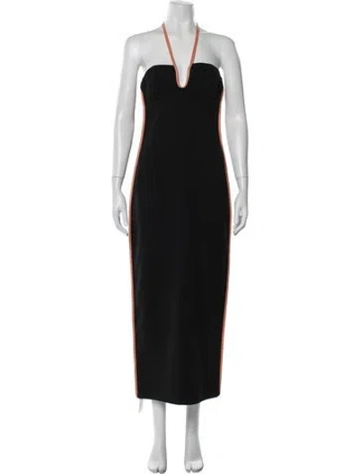 Pre-owned Paris Georgia Halterneck Long Dress In Black