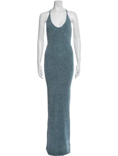 Pre-owned Paris Georgia Halterneck Long Dress In Blue