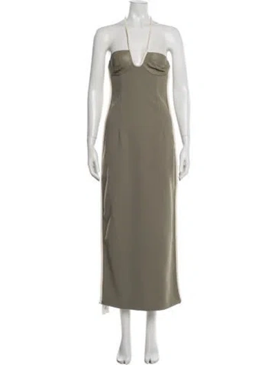 Pre-owned Paris Georgia Halterneck Long Dress In Green