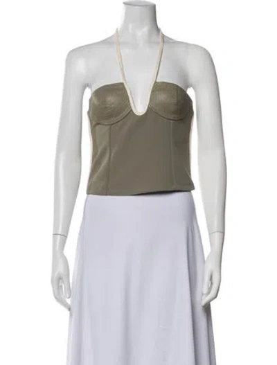 Pre-owned Paris Georgia Halterneck Sleeveless Crop Top In Green