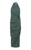 Paris Georgia June Ruched Cotton Dress In Green