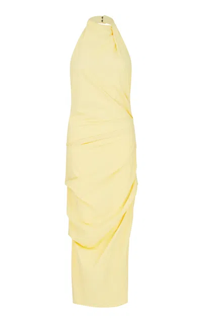 Paris Georgia June Ruched Cotton Dress In Yellow