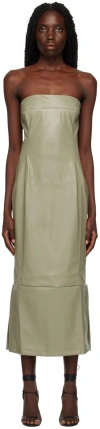 Paris Georgia Khaki Bodice Faux-leather Midi Dress In Khaki
