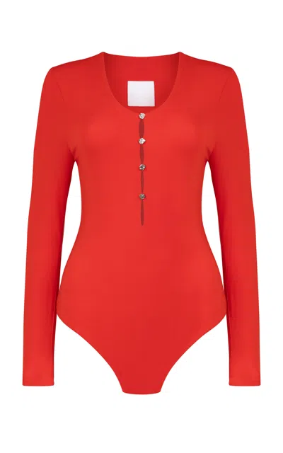 Paris Georgia Lera Button-detailed Bodysuit In Red