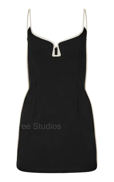 Paris Georgia Marlo Keyhole Cutout Mini Dress In Black W Cream Sateen