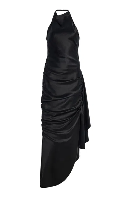 Paris Georgia Mase Ruched Satin Maxi Dress In Black
