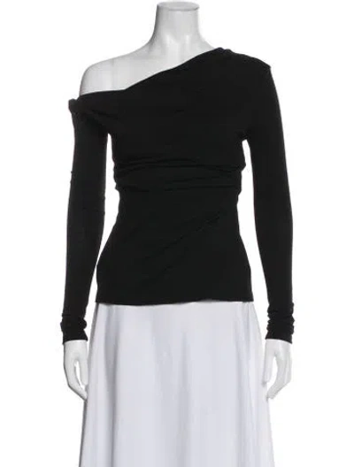 Pre-owned Paris Georgia Merino Wool Off-the-shoulder Top In Black