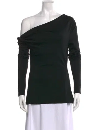 Pre-owned Paris Georgia Merino Wool One-shoulder Top In Black