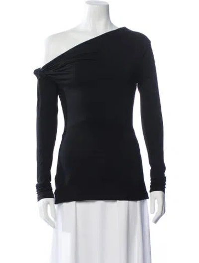 Pre-owned Paris Georgia Merino Wool One-shoulder Top W/ Tags In Blue
