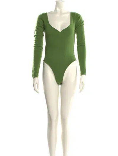 Pre-owned Paris Georgia Merino Wool V-neck Sweater In Green