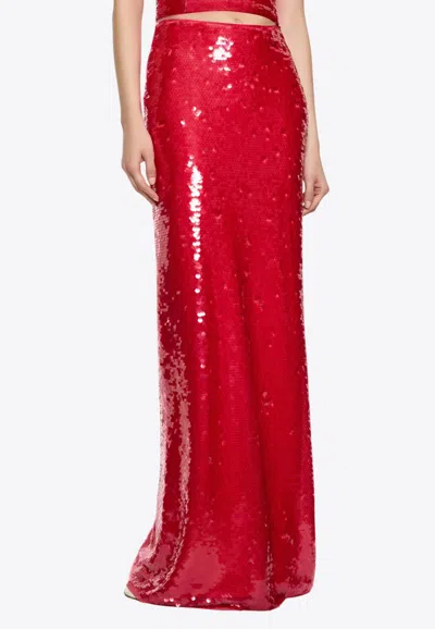 Paris Georgia Mermaid Sequin Maxi Skirt In Red