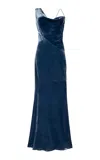 Paris Georgia Minka Open-back Silk Velvet Maxi Dress In Blue