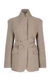 Shop Paris Georgia Nala Belted Crepe Blazer In Grey
