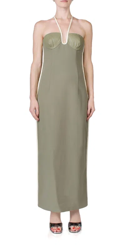 PARIS GEORGIA NASSIA DRESS IN KHAKI & CREAM