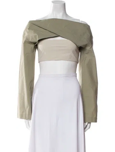 Pre-owned Paris Georgia Nylon Off-the-shoulder Crop Top In Green