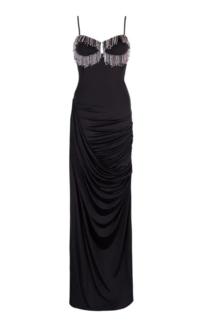 Paris Georgia Odette Fringed Matte Jersey Dress In Black