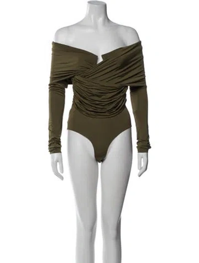 Pre-owned Paris Georgia Off-the-shoulder Long Sleeve Bodysuit W/ Tags In Green