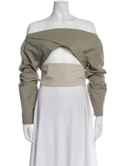 Pre-owned Paris Georgia Off-the-shoulder Long Sleeve Crop Top W/ Tags In Green