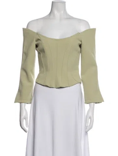 Pre-owned Paris Georgia Off-the-shoulder Long Sleeve Top In Green