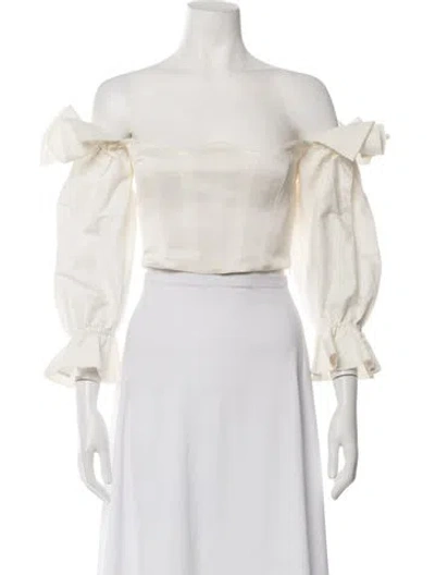 Pre-owned Paris Georgia Off-the-shoulder Long Sleeve Top In Neutrals