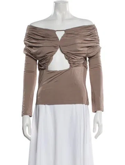 Pre-owned Paris Georgia Off-the-shoulder Long Sleeve Top W/ Tags In Brown