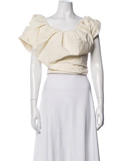 Pre-owned Paris Georgia Off-the-shoulder Short Sleeve Crop Top In Neutrals