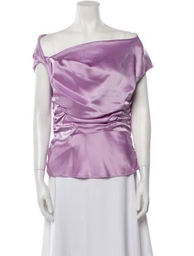 Pre-owned Paris Georgia Off-the-shoulder Short Sleeve Top In Purple