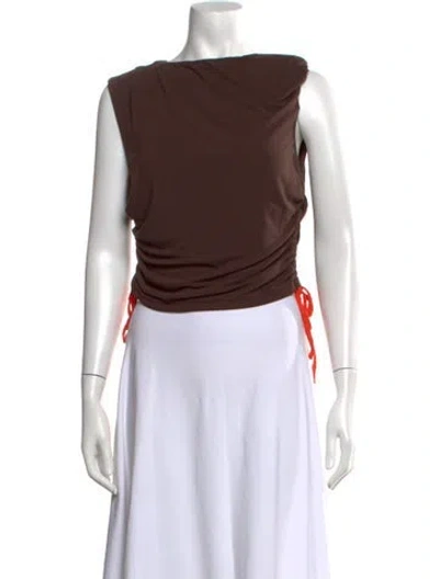 Pre-owned Paris Georgia Off-the-shoulder Sleeveless Top In Brown