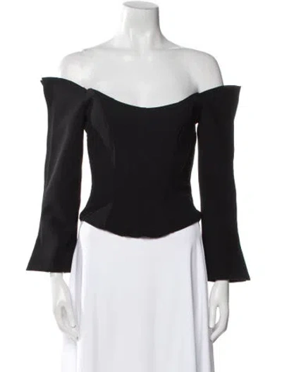 Pre-owned Paris Georgia Off-the-shoulder Three-quarter Sleeve Crop Top In Black