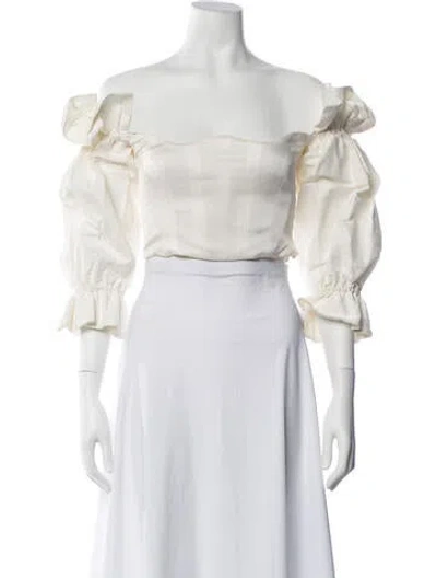 Pre-owned Paris Georgia Off-the-shoulder Three-quarter Sleeve Top In Neutrals