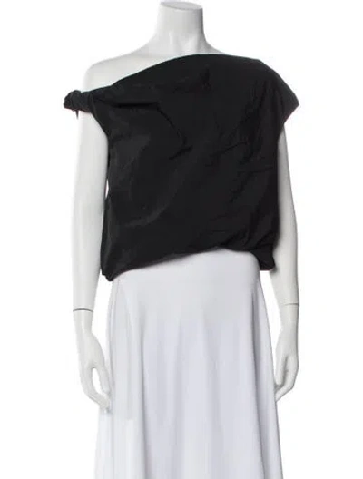 Pre-owned Paris Georgia One-shoulder Short Sleeve Crop Top In Black