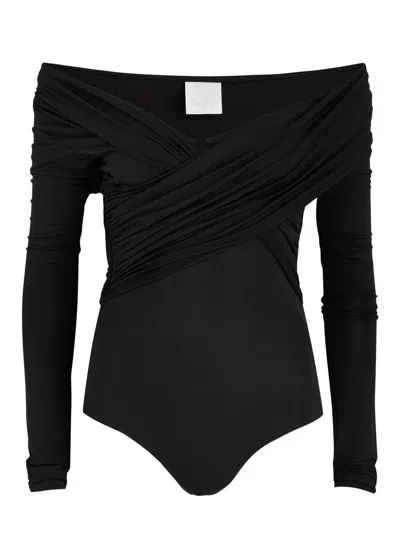 Paris Georgia Otto Off-the-shoulder Stretch-jersey Bodysuit In Black