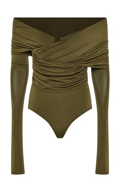 Paris Georgia Otto Wrapped Jersey Bodysuit In Green