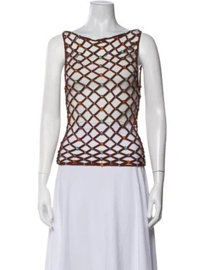 Pre-owned Paris Georgia Patterned Scoop Neck Top In Multicolor