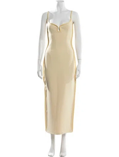 Pre-owned Paris Georgia Plunge Neckline Long Dress In Yellow