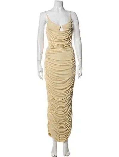 Pre-owned Paris Georgia Plunge Neckline Long Dress In Yellow
