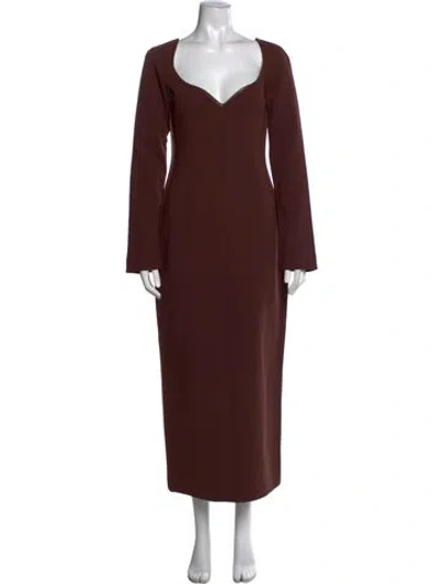 Pre-owned Paris Georgia Plunge Neckline Midi Length Dress In Brown