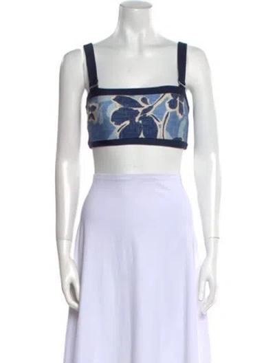 Pre-owned Paris Georgia Printed Square Neckline Crop Top In Blue
