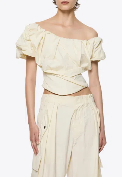 Paris Georgia Rio Off-shoulder Draped Bodice In Neutral