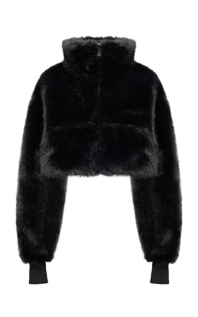 Paris Georgia Seb Cropped Faux Fur Bomber Jacket In Black