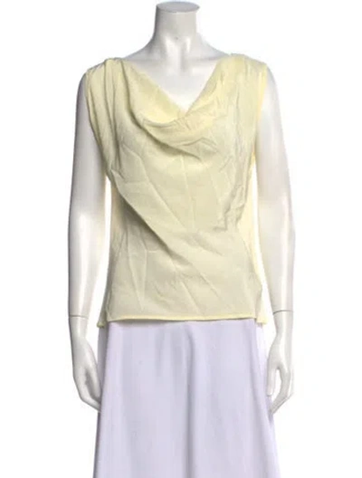 Pre-owned Paris Georgia Silk Cowl Neck Top In Yellow