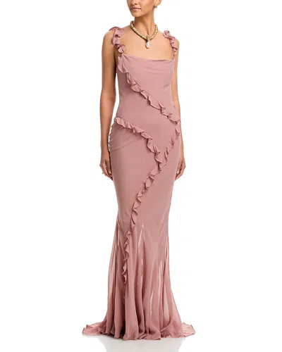 Paris Georgia Silk Ruffled Dress In Pink