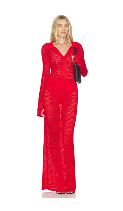 Paris Georgia Snakeskin Crochet Dress In Red