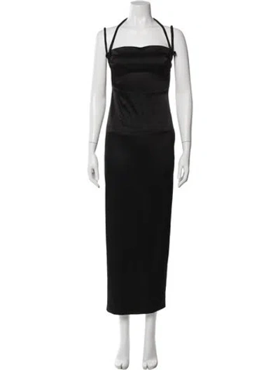 Pre-owned Paris Georgia Square Neckline Long Dress In Black